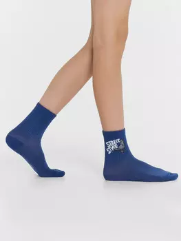 Носки детские синие с рисунком в виде птицы с надписью