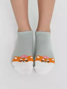 Носки детские светло-оливковые с рисунком в виде лисички