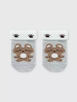 Носки детские светло-серые с рисунком в виде зайчика