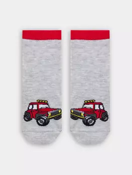 Носки детские светло-серые с рисунком в виде джипа