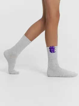 Носки детские светло-серые с рисунком в виде мишки