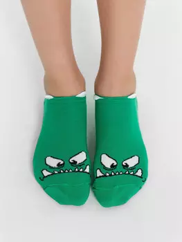 Носки детские светло-зеленые с рисунком в виде мордочки монстра