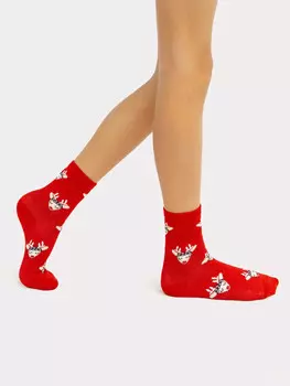 Носки детские темно-красные с рисунком в виде оленей