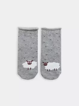 Носки детские в цвете серый меланж с рисунком в виде барашков