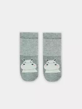 Носки детские в цвете серый меланж с рисунком в виде бегемота