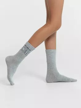Носки детские в сером цвете с рисунком в виде надписи