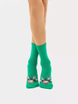 Носки детские зеленые с рисунком в виде оленя