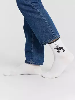 Носки мужские белые рисунком в виде всадника на лошади