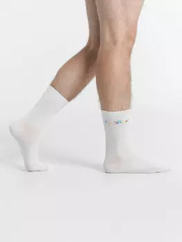 Носки мужские белые с рисунком в виде надписи