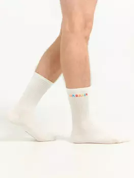 Носки мужские белые с рисунком в виде надписи