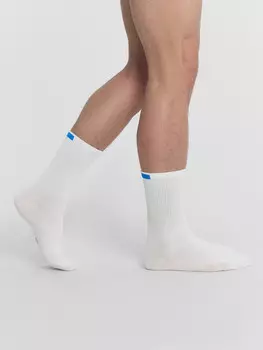 Носки мужские белые с синим прямоугольником на бортике