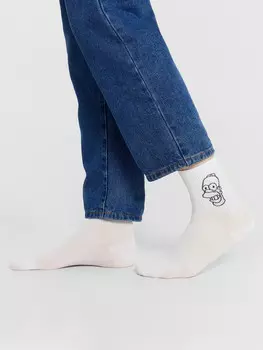 Носки мужские белые с узором в виде гомера симпсона