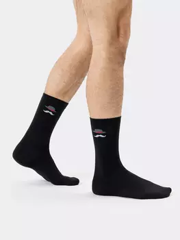 Носки мужские черные с рисунком в виде шляпы и усов