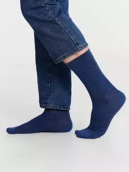 Носки мужские длинные синие с узором в виде мелких ромбиков