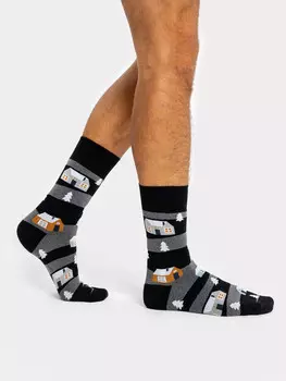 Носки мужские махровые черные с рисунком в виде домиков