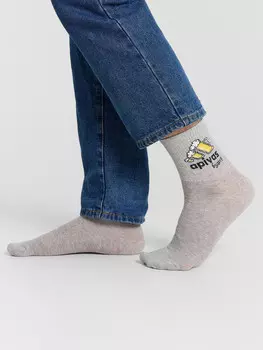 Носки мужские серые с рисунком и надписью