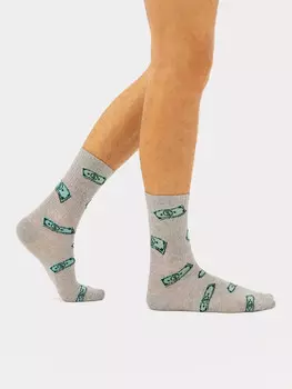 Носки мужские серые с рисунком в виде купюр