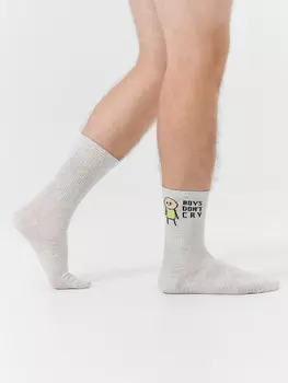 Носки мужские светло-серые с рисунком в виде надписи