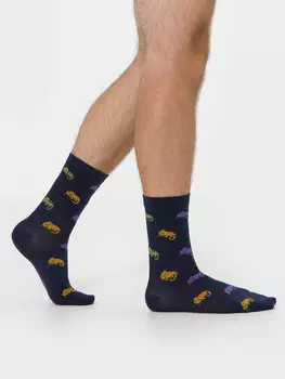 Носки мужские темно-синие с рисунком в виде хамелеона