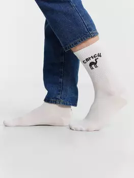 Носки мужские высокие белые с надписью