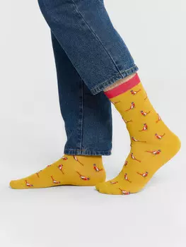 Носки мужские желтые с узором в виде попугаев