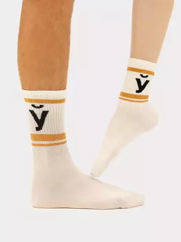 Носки унисекс молочно-белые с рисунком в виде