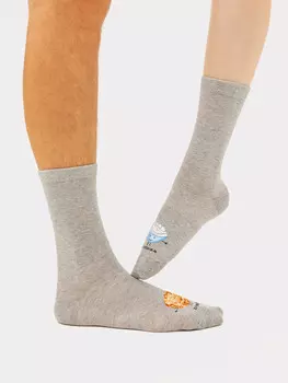 Носки унисекс серые с рисунком в виде драника и сметанки