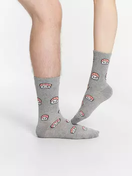 Носки унисекс серые с рисунком в виде сашими