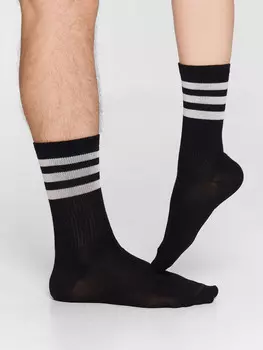 Носки унисекс высокие черные с полосками