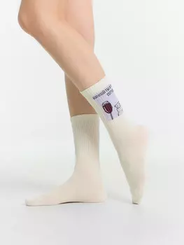 Носки женские кремовые с надписью