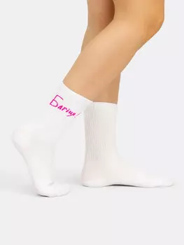 Носки женские белые с рисунком в виде надписи