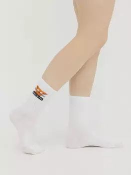 Носки женские белые с рисунком в виде котика с надписью