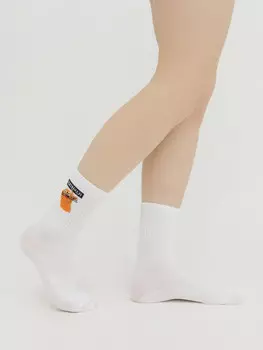 Носки женские белые с рисунком в виде котика с надписью