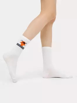 Носки женские белые с рисунком в виде котика и надписью