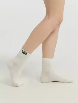 Носки женские белые с рисунком в виде лягушки