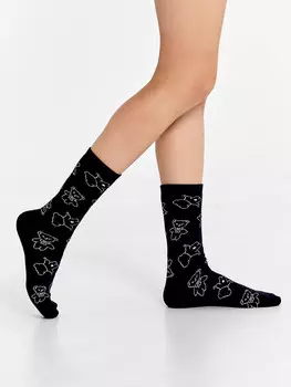 Носки женские черные с рисунком в виде медвежат