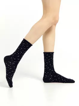 Носки женские черные с рисунком в виде мелкого горошка