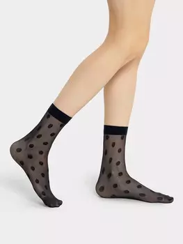 Носки женские капроновые черные в горошек