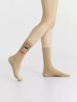 Носки женские коричневые с рисунком в виде надписи