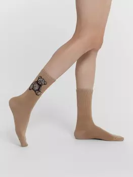 Носки женские коричневые с рисунком в виде мишки