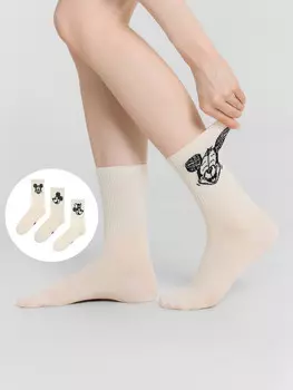 Носки женские кремовые с изображением микки мауса в наборе, 3 пары