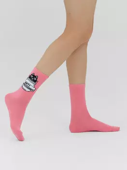 Носки женские лиловые с рисунком в виде котика и надписью