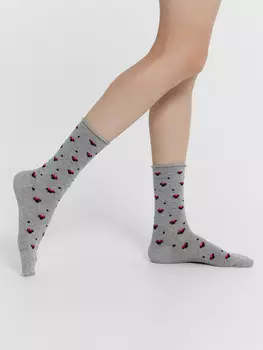 Носки женские меланжево-серые с рисунком в виде минни маус