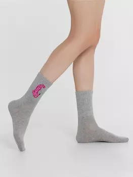 Носки женские меланжево-серые с рисунком в виде пантеры