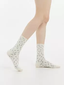 Носки женские молочно-белые с рисунком в виде мелкого горошка