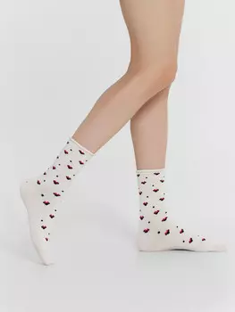 Носки женские молочные с рисунком в виде минни маус