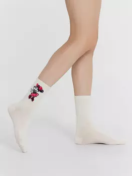 Носки женские молочные с рисунком в виде минни маус