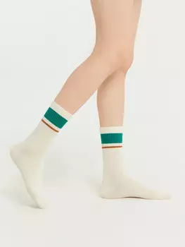 Носки женские молочные с рисунком в виде полосок