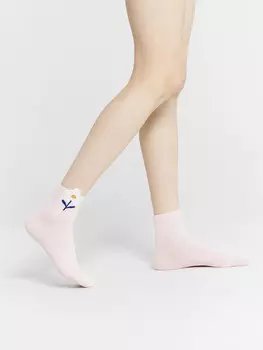 Носки женские розовые с 3d элементом в виде цветочка на бортике