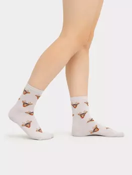 Носки женские розовые с люрексом и рисунком в виде оленей